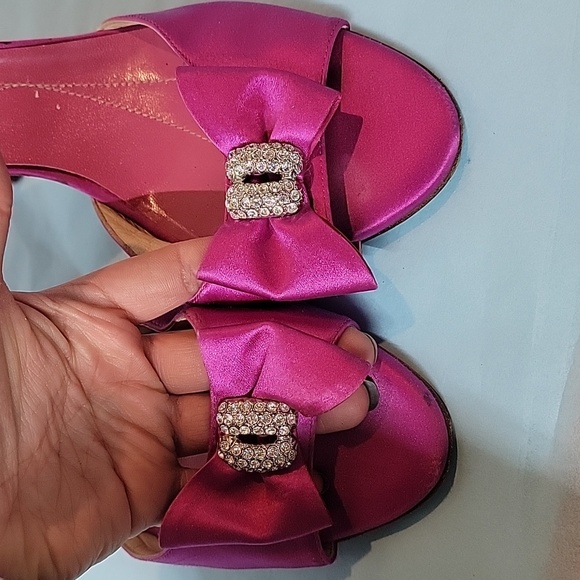 KATE SPADE New York Fushia Satin Jeweled Bow High Heel Slingback Shoes Size 11 - Picture 14 of 15